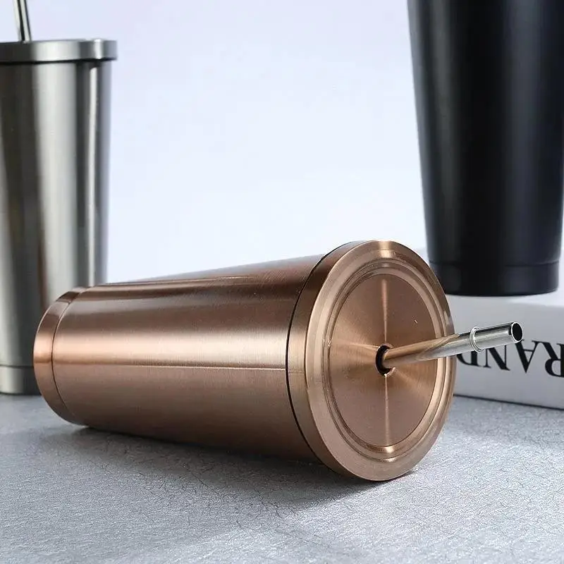 New Stainless Steel Straw Cup Large Capacity Office Coffee Cup Portable Home Cooling Insulation Cups Covered Travel Car Cups