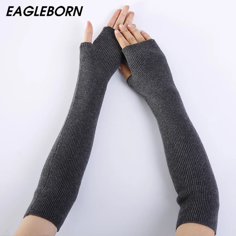 

EAGLEBORN Women Winter Arm Warmers 95% Cashmere Fingerless Long Gloves Solid Warm Mittens Elbow Thread Knitted Sleeves 45cm