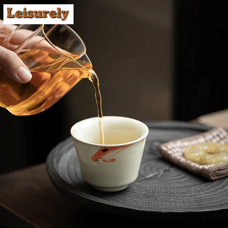 4pc/lot 110ml More Than Mid Fish Ceramic Teacup Tea Bowl Tea Cup Set Tea-tasting Smelling Cup Jianzhan Master Cups Tea Services