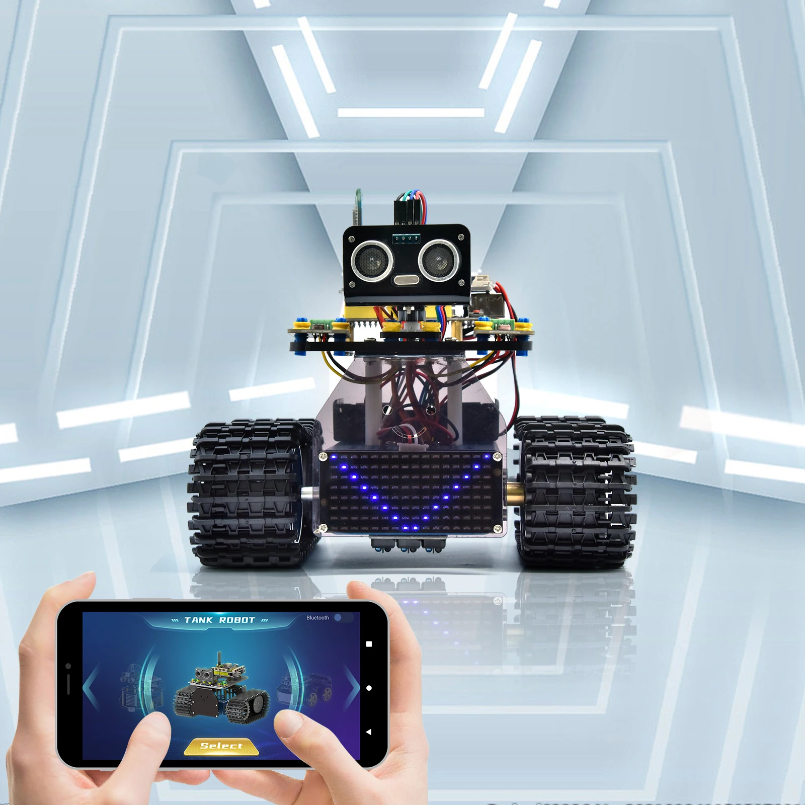 새 버전 Keyestudio 미니 탱크 로봇 자동차 V3.0 Arduino 로봇 자동차 키트 DIY 전자 키트 스템 키즈 프로그래밍 가능 완구