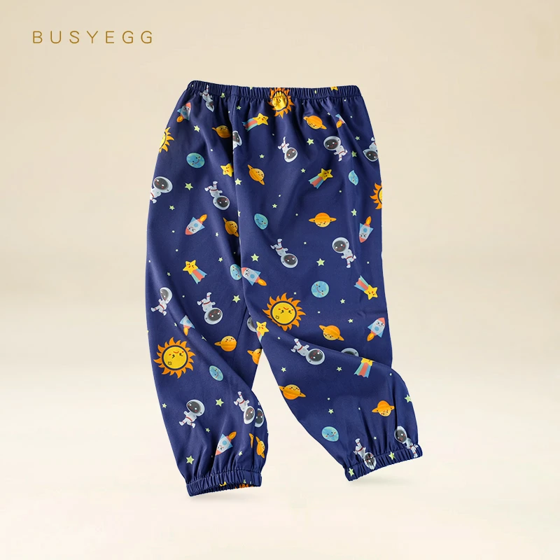 Astronauts dark blue children's natural silk pants boys baby summer
