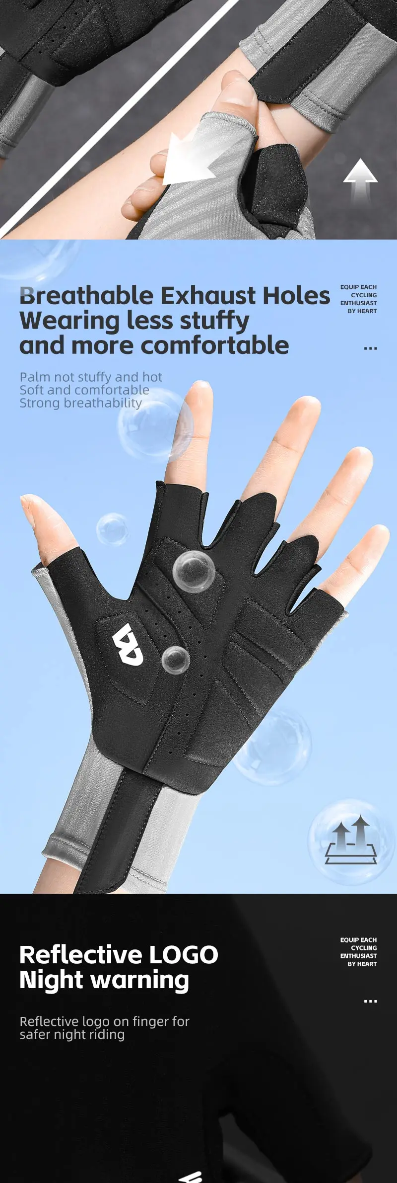 Description Picture 6 of itemWEST BIKING Summer Half Finger Cycling Gloves Ultralight Breathable Road Bike Racing Gloves Anti-Slip SBR Pad Cooling Sport Gear