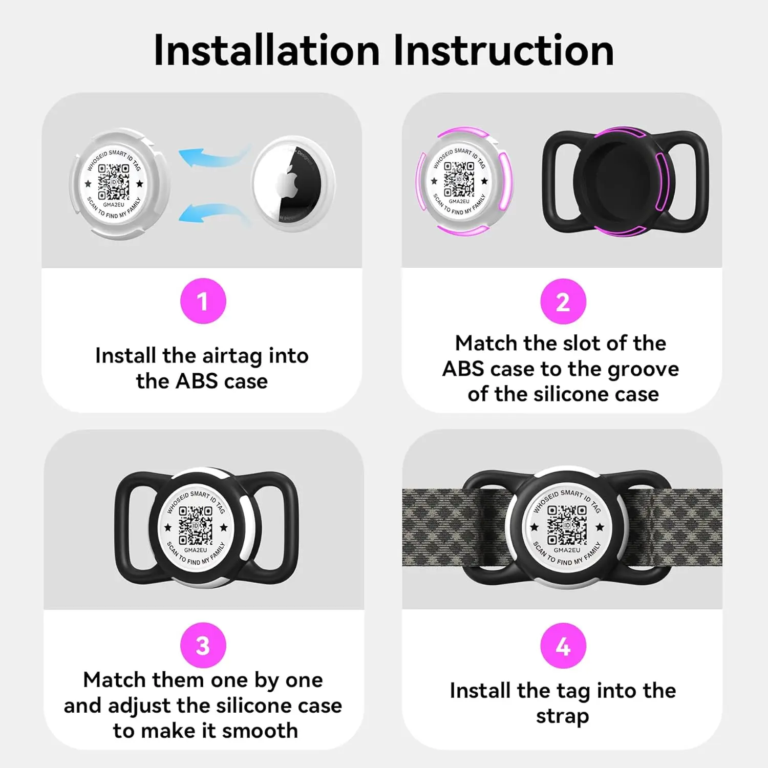QR Code Airtag Holder Scan QR Code Send Location Alert Email Waterproof Airtag Accessories for Dog Cats Collar