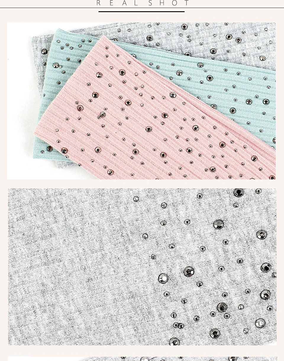 Frauen Sparkly Strass Casual Stirnbänder Neue Weiche Stretch Baumwolle Gerippte Mode Kopf tragen Party Turban Haarband Zubehör – Detail 8