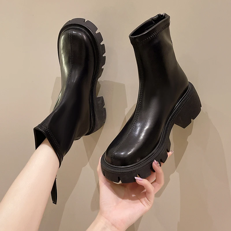 

Chelsea Boots Spring and Autumn New Mid Heels Platform Ankle Women's Boots 2022 Designer Motorcycle Boot Gladiator Botines Mujer