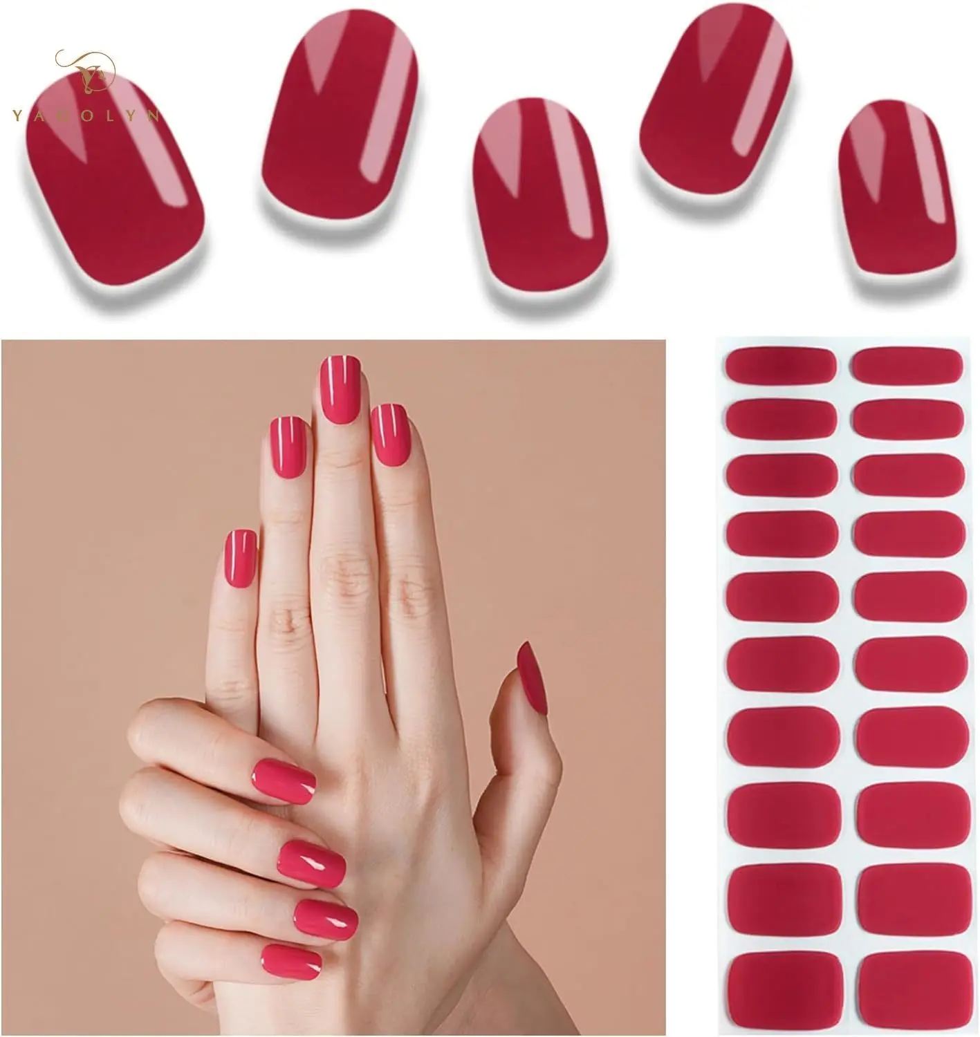 16/20/22Tips Red Snowflakes Semi-cured Gel Nail Sticker UV Lamp Needed Long Lasting Half Roasted Tips for Nails