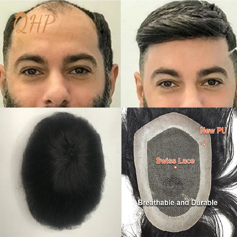 Human Hair Toupee Men Toupee 100% Real Human Hair Lace And Npu Wig For Men Australia Capillary Prosthesis 6inch Indian Hair Replacement System