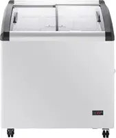 Commercial Mobile Ice Cream Display Chest Freezer Sub Zero Temp Curved Glass Top Frost Free Lid with 3 Wire Baskets 31.5 Inch 1