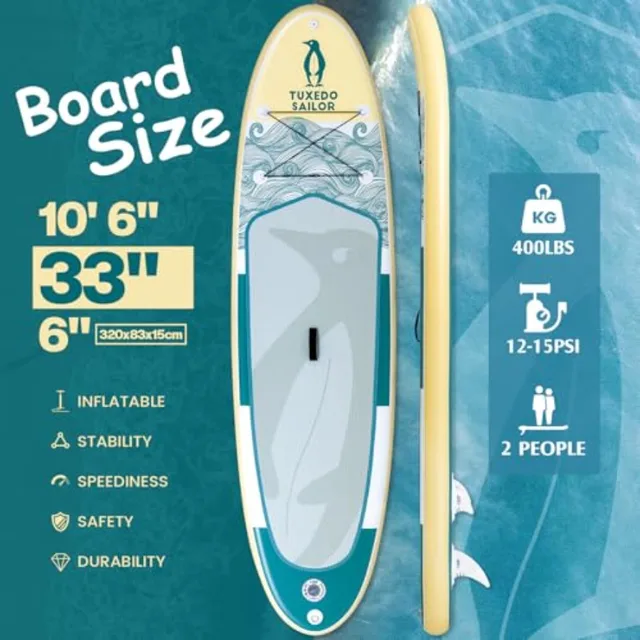 Inflatable Stand Up Paddle Board for adults youth, PVC material, green, 10'6×33×6, includes board, paddle, pump, fins, backpack