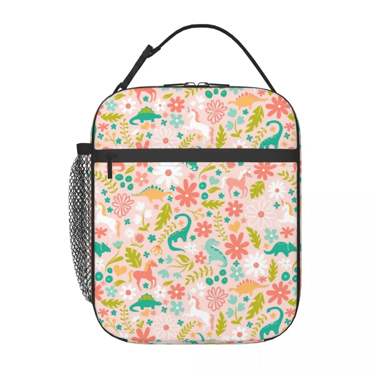 Cute Unicorn And Dinosaur Print Insulated Lunch Bag for Work School Waterproof Cooler Thermal Lunch Box Women Kids