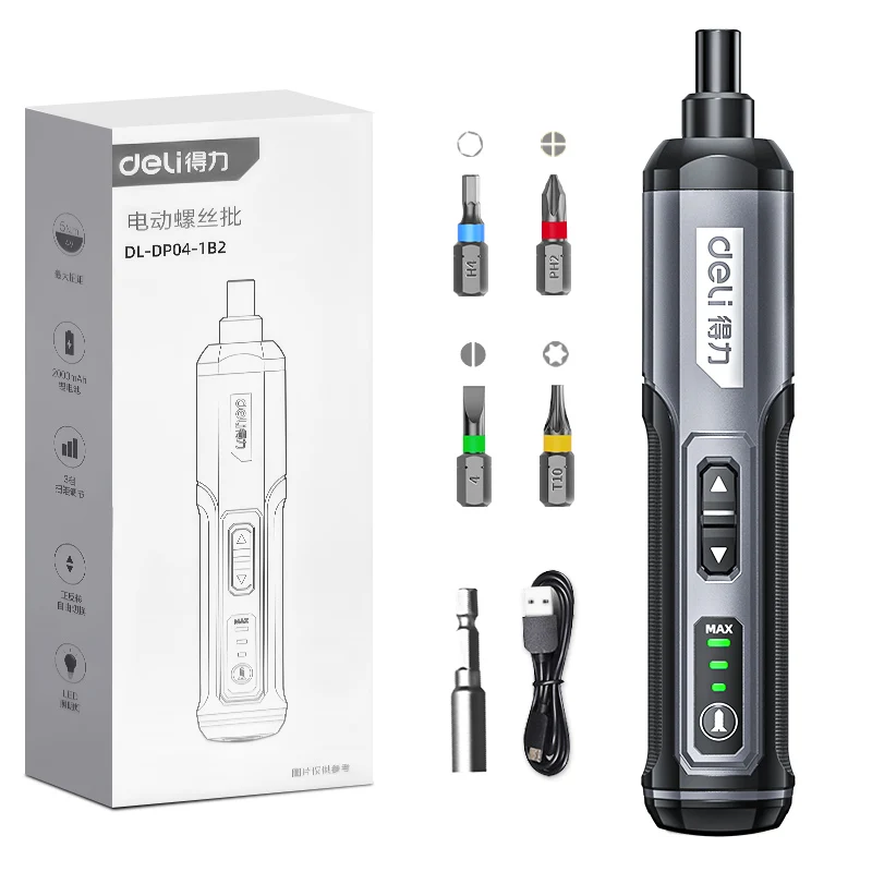 DELI Mini Electric Screwdriver Set 4V Smart Cordless Electric Screwdrivers TYPE-C Rechargeable 33 Bit Set Drill Power Tools Kit