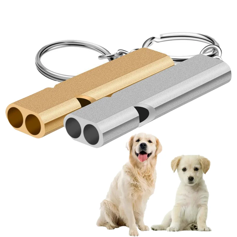 Pet Dog Training Whistle Aluminum Two-tone Training Whistle Cats Birds Training Tool for Recall Barking Control Survival Whistle
