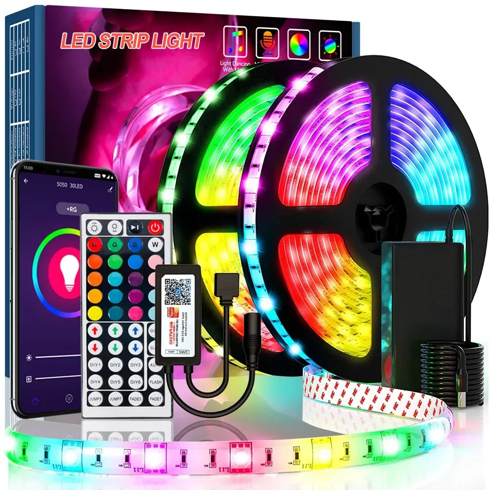 5M/10M/20M LED Strip Light RGB 5050 Flexible Ribbon Luces Luminous Tape 12V Bluetooth Control TV Backlight Lights for Room Decor