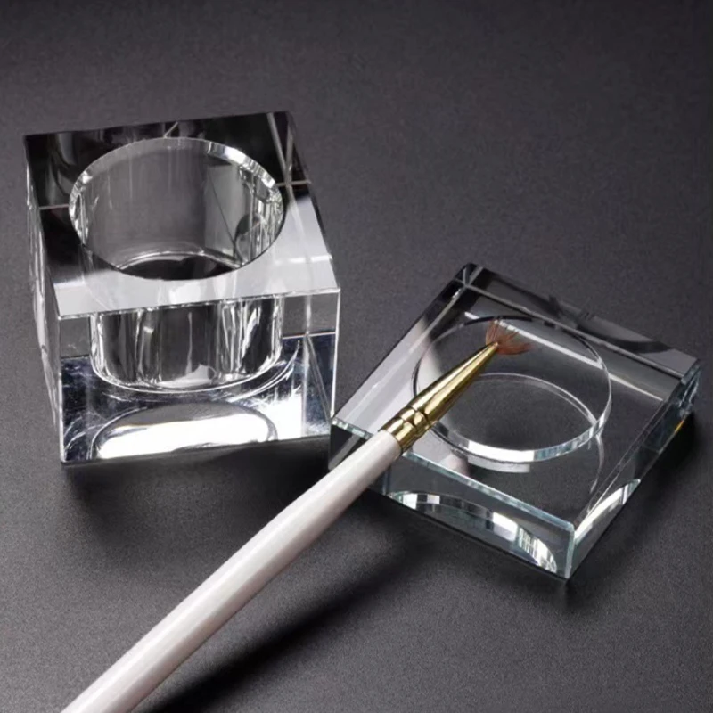 Nail Art Crystal Glass Dappen Dish Cup with Lid Square Nail Liquid for Monomer Liquid Powder Holder Container Manicure Tools