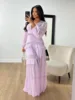 Robe Maxi élégante pour femmes, à volants, manches longues, ajourée, robes de soirée, Chic, vert, bleu, violet, nouveau, vacances d'été