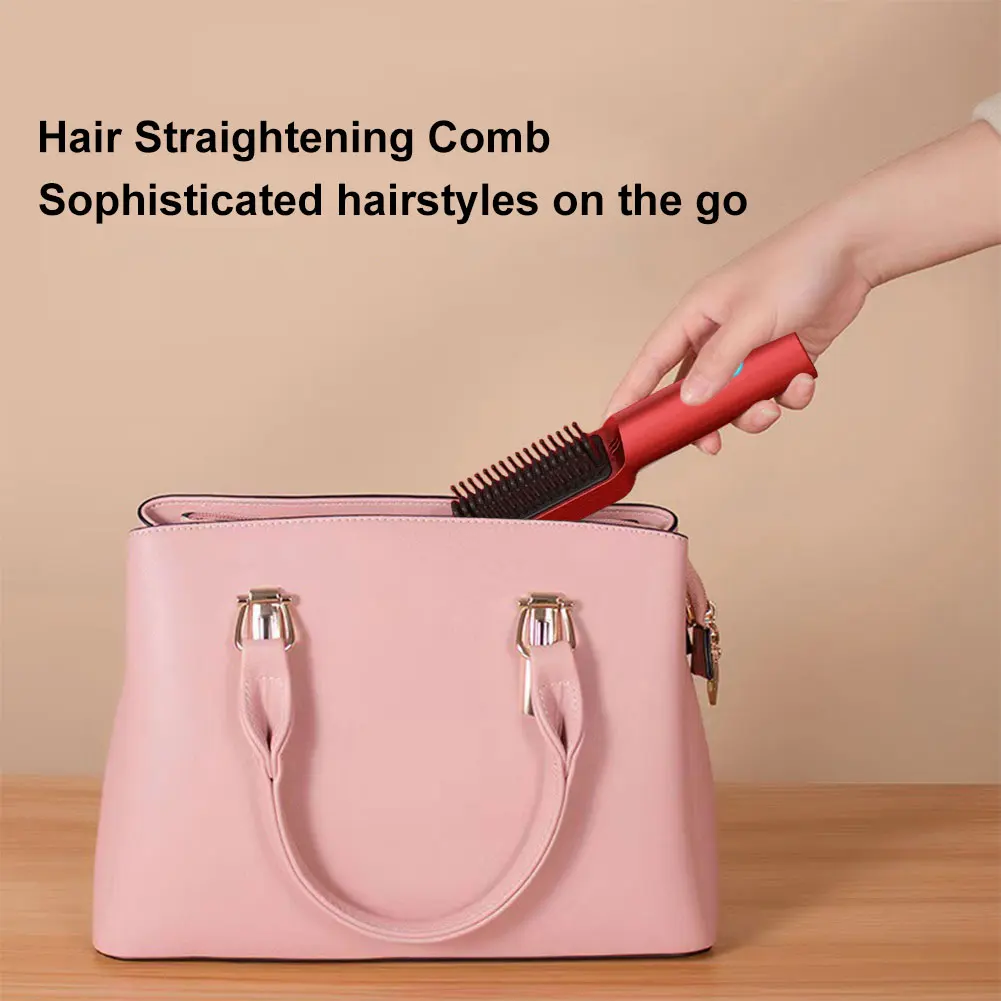 2 in 1 Hair Straightener Brush Anti-frizz Rechargeable Hair Curler Auto-shutoff Fast Heating Hot Comb Styling Tool