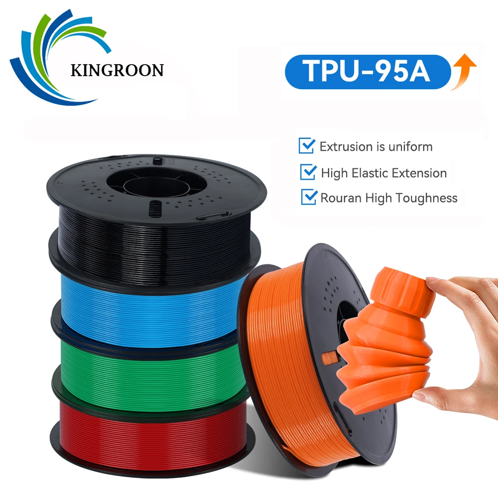 KINGROON 3D Printer Filament TPU 1KG 1.75mm Soft Flexible 3D Printing Material High Resilience TPU Plastic Net Weight 1kg/roll