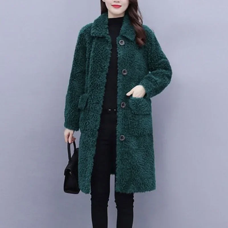 

Winter Jacket Women Warm Faux Fur Lambswool Plush Coats Female Outerwear Korean Fashion Ladies Cardigans Long Sleeve Oversized