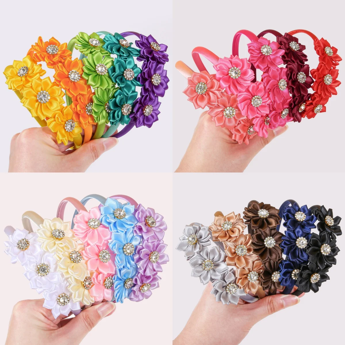1 قطعة الفتيات كريستال زهرة Headbands للفتيات البلاستيك الساتان العصابات الشعر الأزهار عقال الأطفال الفتيات اكسسوارات الشعر الطرف