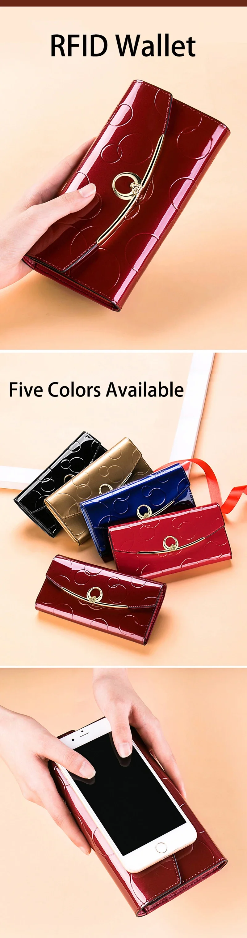 Genuine Leather Wallets	for Women Luxury Designer Purses RFID Card Holder Women's Long Handbag High Quality Ladies Gift