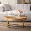 31.5 "Modern Circular Coffee Table with Handmade Wooden Radial Pattern, Cedar Tabletop, Gold Cross Legged Base 5