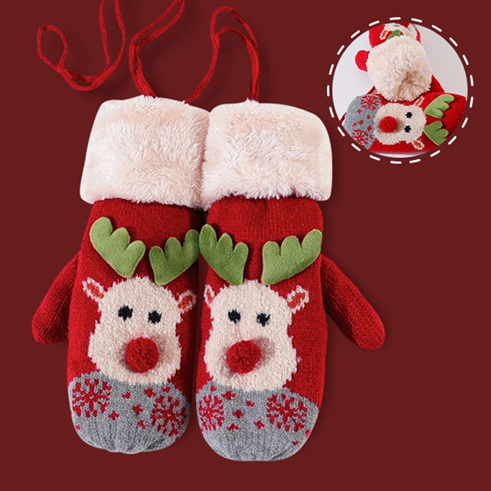 

Cold Weather Mittens for Women Knit Warm Thermal Fleece Lined Winter Coldproof Cute Even Finger Hanging Neck Christmas Mittens