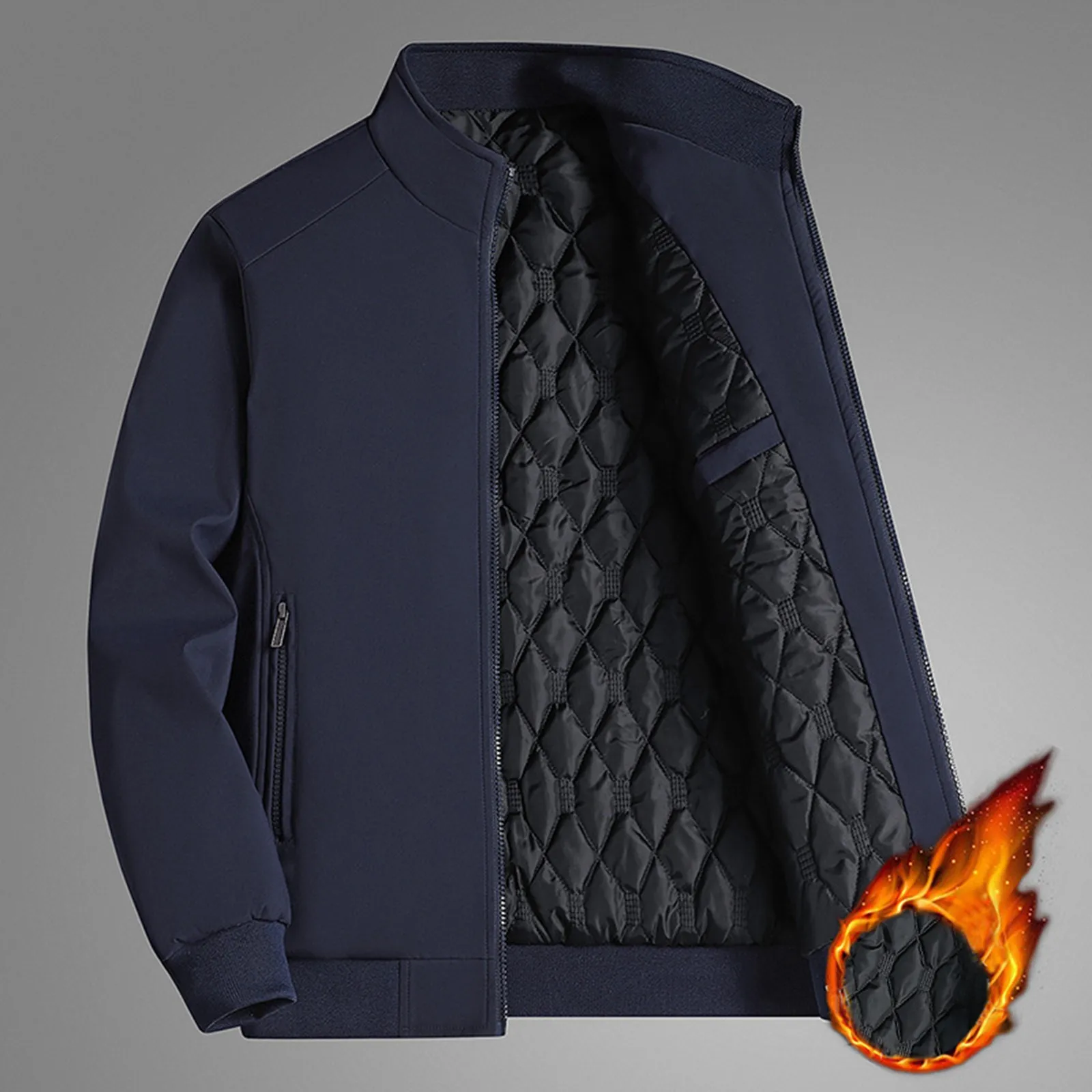 

Men's Autumn And Winter Fleece Thickened Business Casual Stand Collar Simple Coat Jacket Jacket Hooded Jacket Casual Outfits