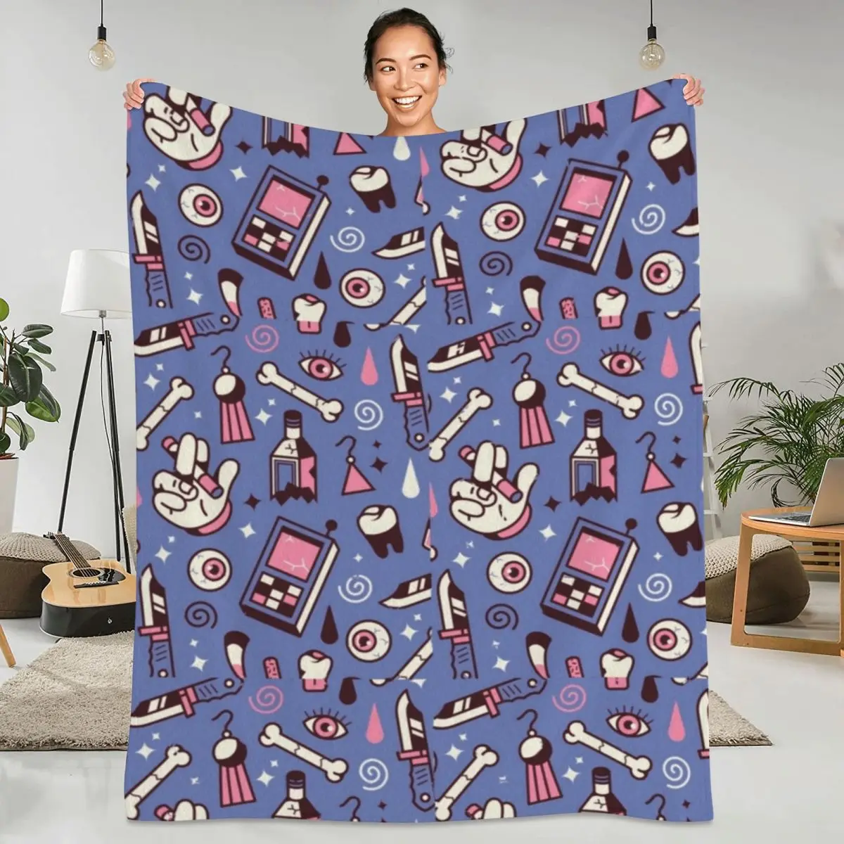 

Warm Soft Blanket Travelling Bad Habits Patterns Throw Blanket Purple Eyes Bone Flannel Bedspread Chair Pattern Sofa Bed Cover