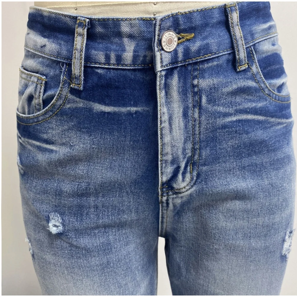 Pantalones vaqueros mujer denim con efecto desgastado casual_voghion.com
