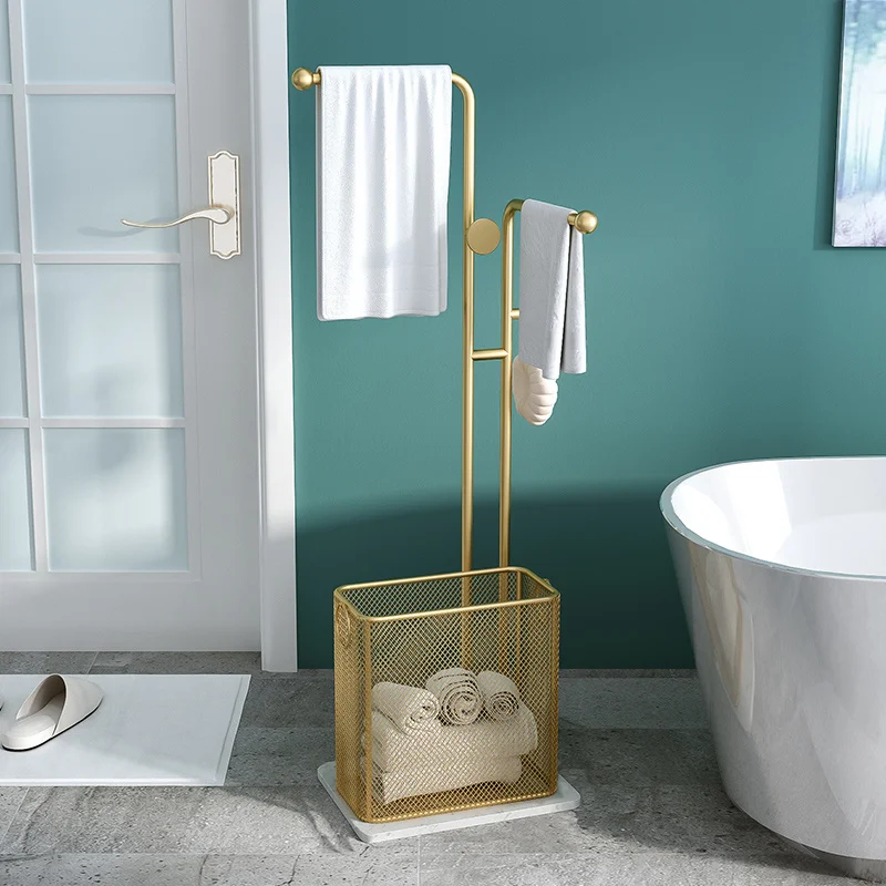 Nordic Toilet Bathroom Rack Light Luxury Bathroom Floor Towel Rack With  Dirty Clothes Basket Bath Towel Rack Without Punching - AliExpress