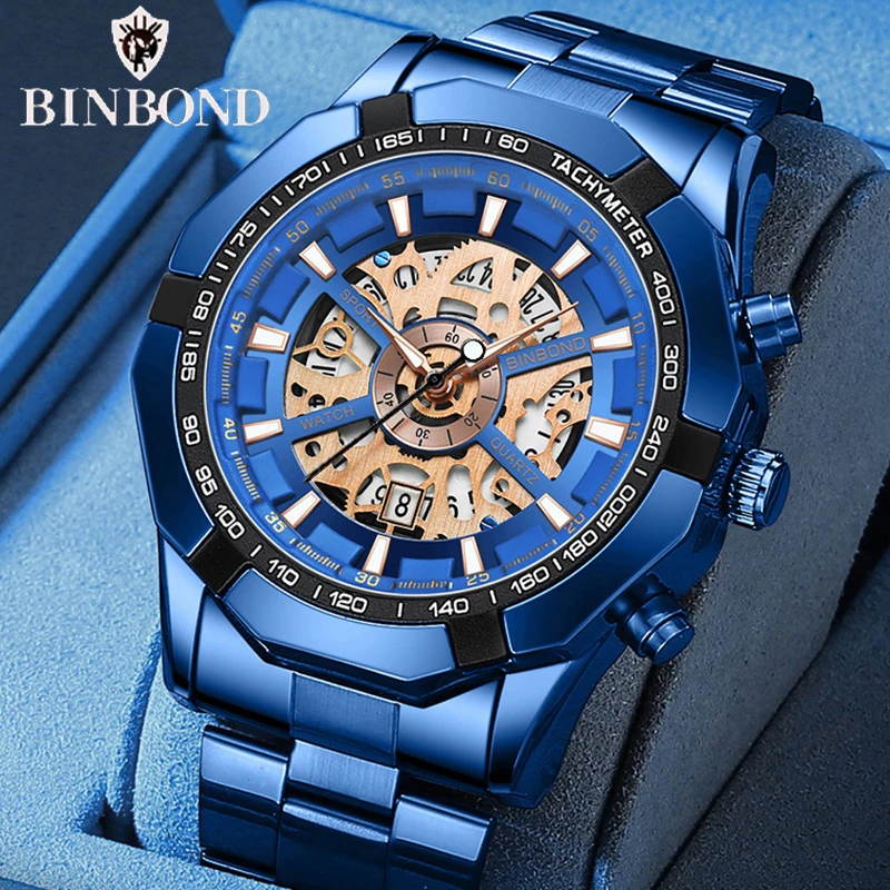 BINBOND Montre à quartz de luxe pour hommes BINBOND, étanche