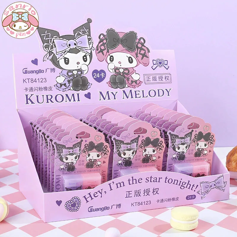 

Authentic Sanrio Kawaii Eraser 12/24pcs Melody Kuromi Cute Students Stationery Erasers Rubber School Children Learn Supply Prize