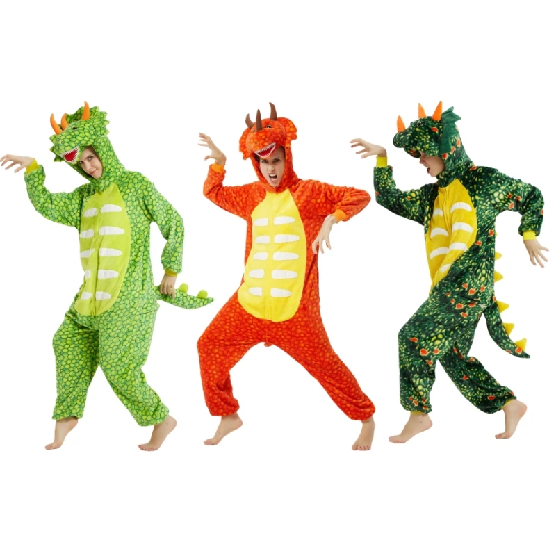 

Flannel Dinosaur Pajamas Women Men Adult OnePiece Pajamas Costumes Halloween Animal Cosplay Homewear Carnival Dinosaur Jumpsuits