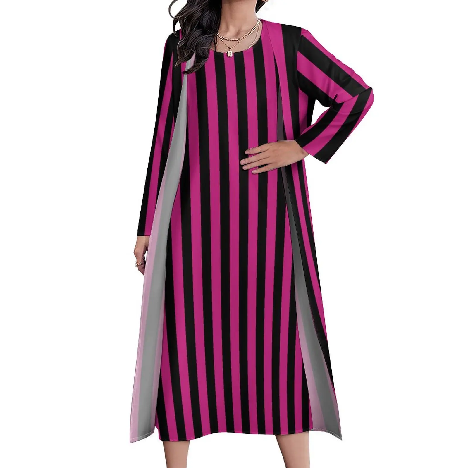 

Vertical Striped Dress Black And Purple Cute Maxi Dress Street Style Bohemia Long Dresses Womens Two Piece Oversized Vestidos
