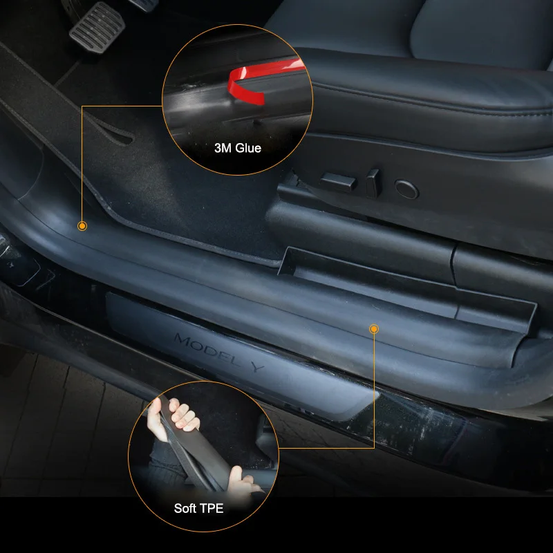 Front Rear Door Sill Protector Cover Plate for Tesla Model Y 23 Anti Kick ABS Bumper Welcome Pedal Guards Trim Inner Strip