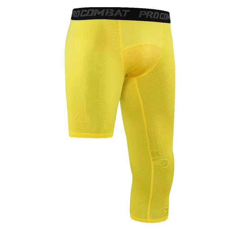 Men Compression Shorts Base Layer Exercise 3/4 Trousers Running Tight Sport Cropped One Leg Leggings Basketball Football Yoga