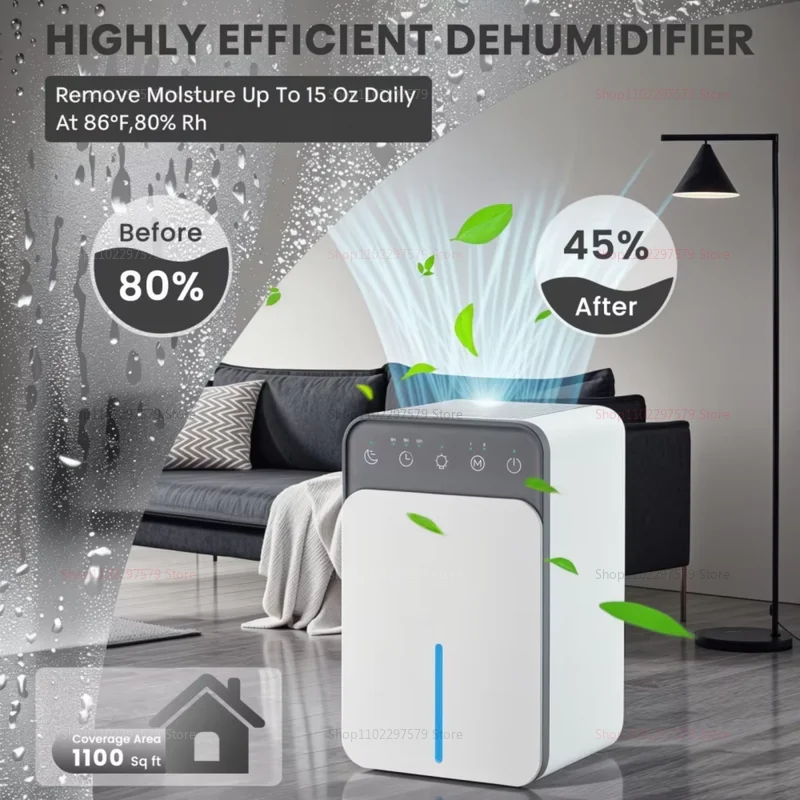 Intelligent Portable Dehumidifier with Deodorizing & Mold Prevention, Compact Design for Bedroom/Office/Closet Humidity Control