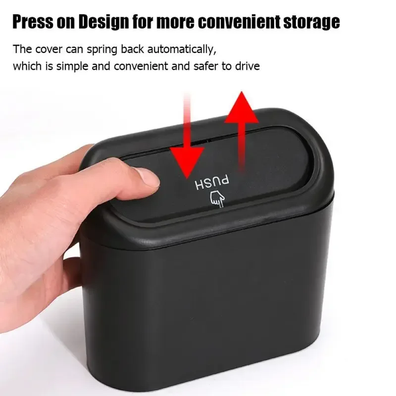 Car trash can car clamshell trash bin hanging vehicle garbage dust case storage box black ABS square pressing trash can universal organizer
