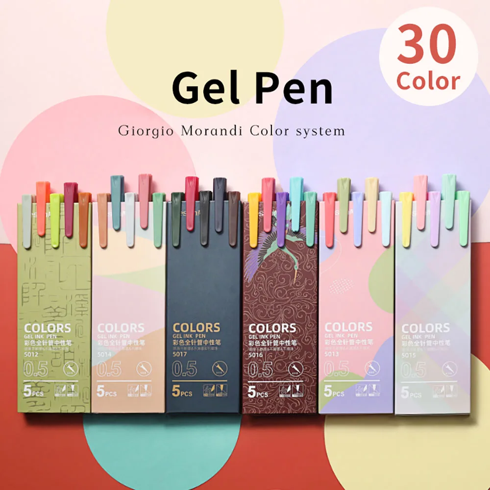 5Pcs/set Morandi Gel Pen 0.5mm Refill Smooth Ink Writing Durable Signing Pen 5 Colors Vintage Color Macarons Pens Gift Set