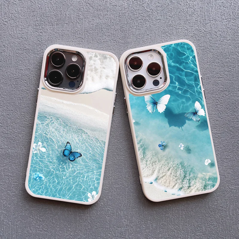 Blue Butterfly Ocean Waves Silicone Phone Case Cover