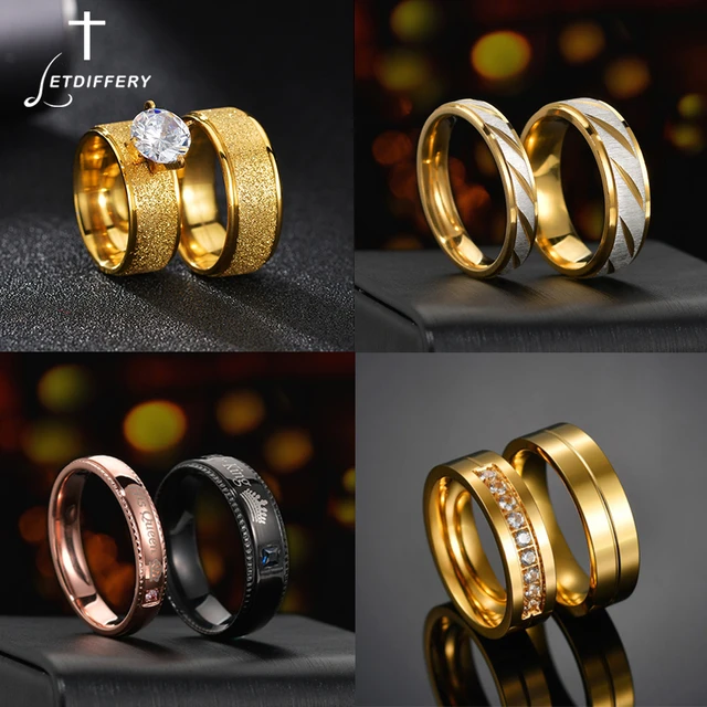 Wedding Rings Wedding Rings Couple Stainless Steel  Stainless Steel Ring  Men Gold - Rings - Aliexpress