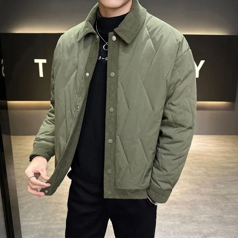 Fashion Men Lapel Cotton-Padded Coat Autumn Winter Male Design Sense Casual Versatile Outerwear Large Size Thicken Short Outcoat
