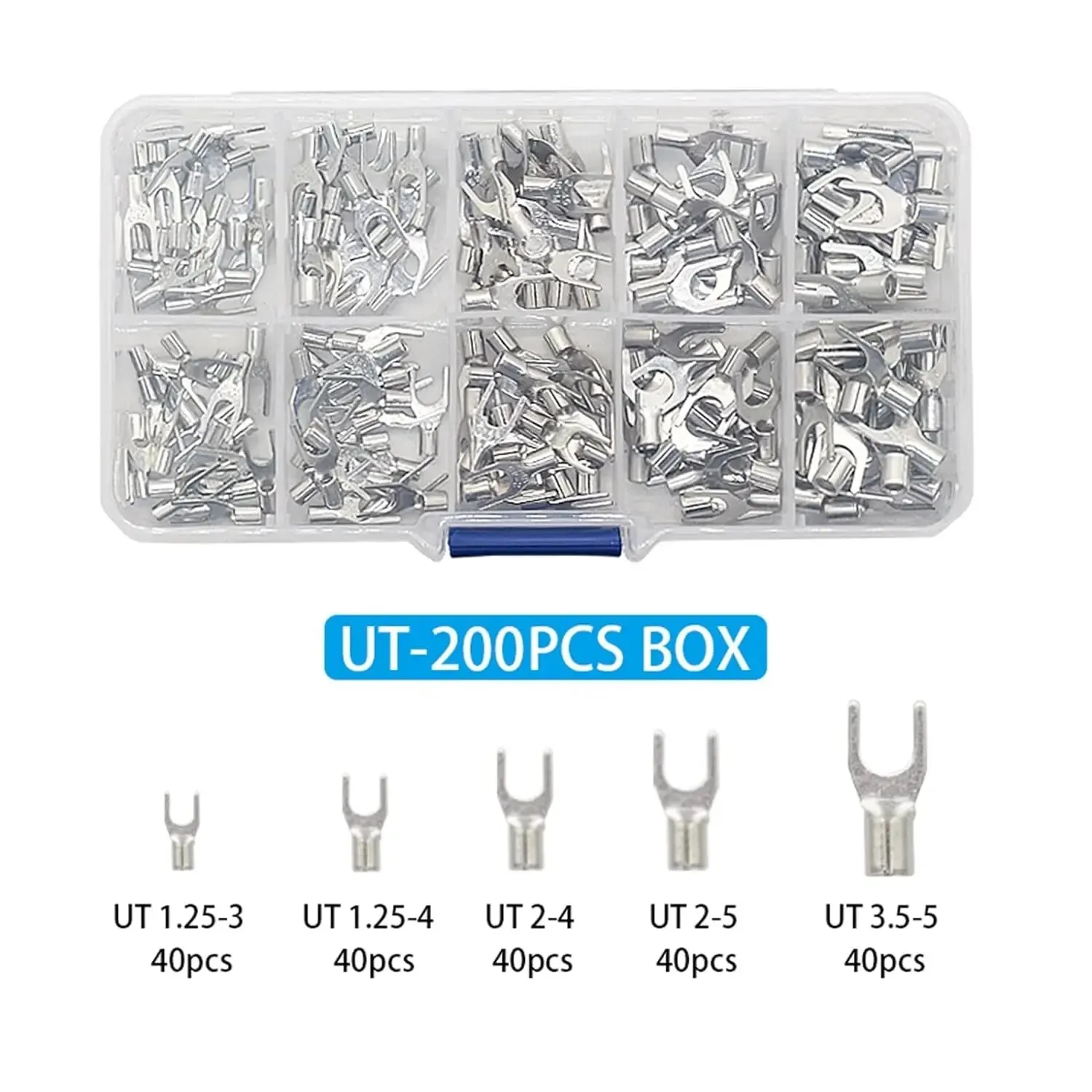 Terminal Connector 200/320Pcs 10 in 1 Terminals Non-Insulated Ring Fork U-Type Brass Terminals Assortment Kit Cable Wire Connector Crimp Spade