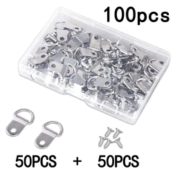 Oil Painting & Mirror Picture Frame Hanging Kit - Round D Ring Buckle & Wall Hooks (100 Pieces) (100pcs)