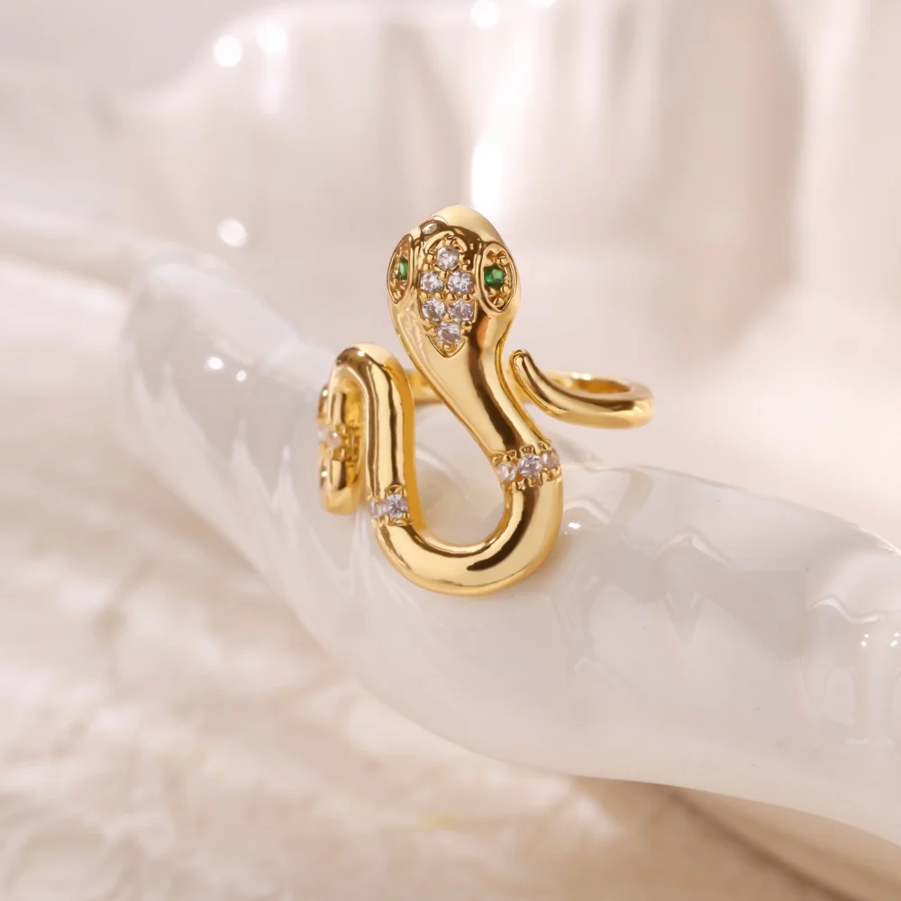 Twisted Snake Rings for Women Metal Cubic Zirconia Gold Color
