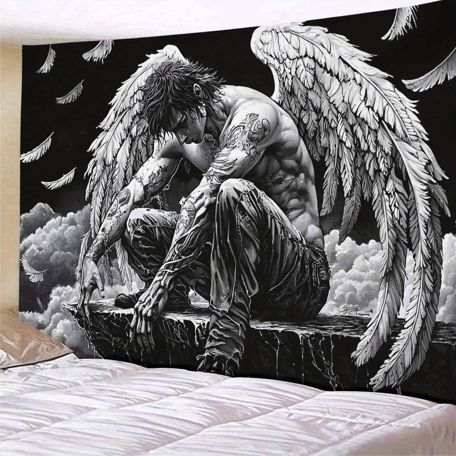 🌑 Dark Angel Veil – 100% Polyester Gothic Tapestry Wall Hanging 2