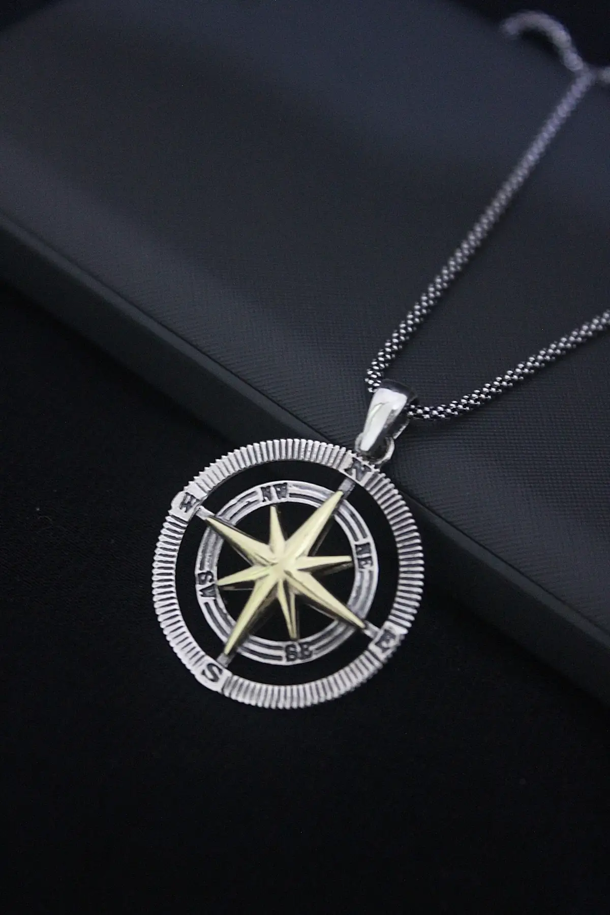 

925 Sterling Silver Compass Men's Necklace 60 Cm Jewelry & Jewelry Accessory