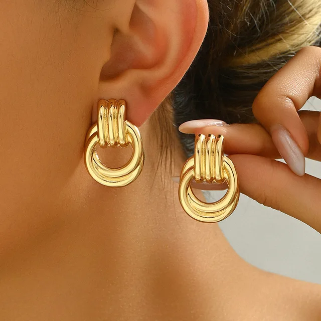 Boucles d'oreilles créoles vintage CZ pour femme, tendance, épaisses, rondes, pendantes, bijoux quotidiens scintillants, cadeau pour elle