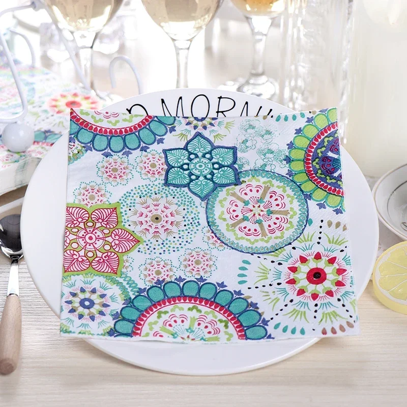 20pcs/Pac 33*33cm 2Ply Colorful Printed Dish Bone Bart Paper Exotic Party Decoration Disposable Paper Placemat