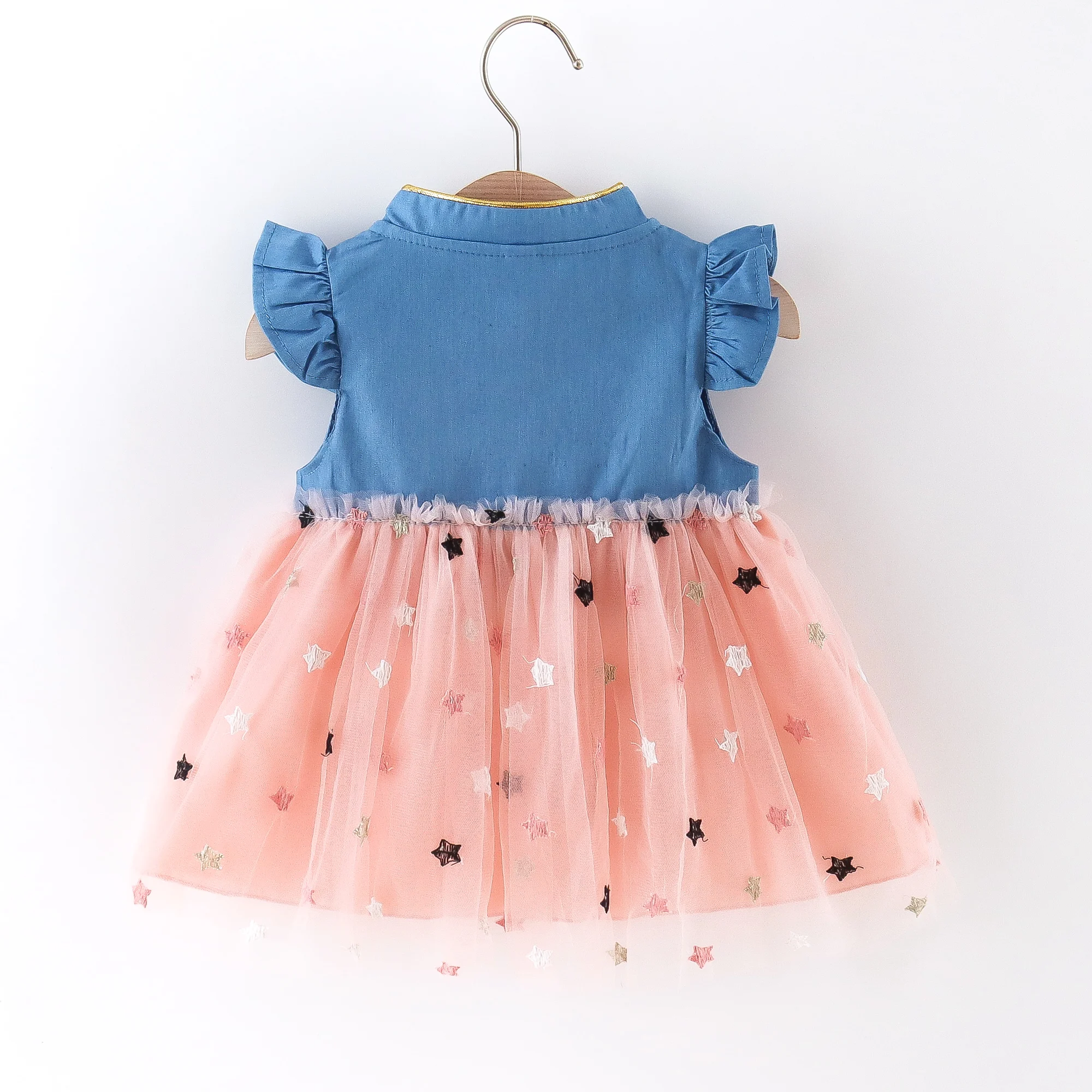 Summer Girls Dress Small Flying Sleeve Bow Cowboy Work Pompous Past Polka Dot Color Sweet Princess (Girls 0-3 Years Old) girls dress,baby girl dress